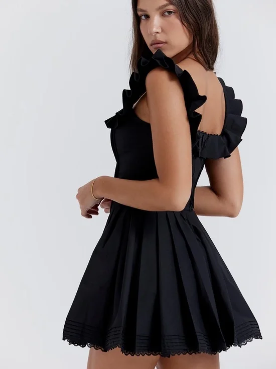 House of CB Jemima Black Pleated Mini Dress - Picture 5 of 8